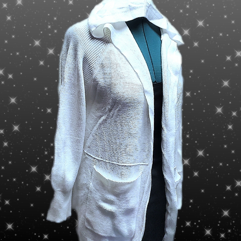 White Hooded Long Sleeve Open Front Cardigan - Picture 7 of 11
